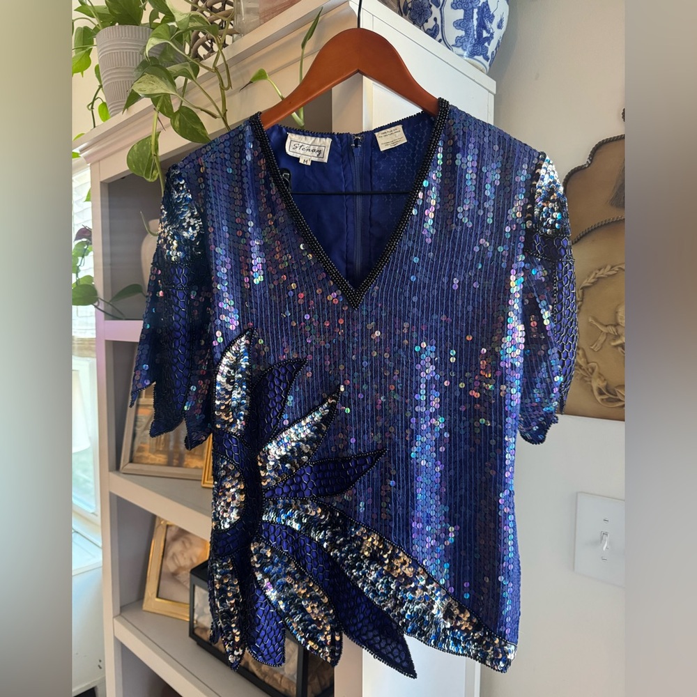Vintage Stenay Vivid Blue Sequin Blouse